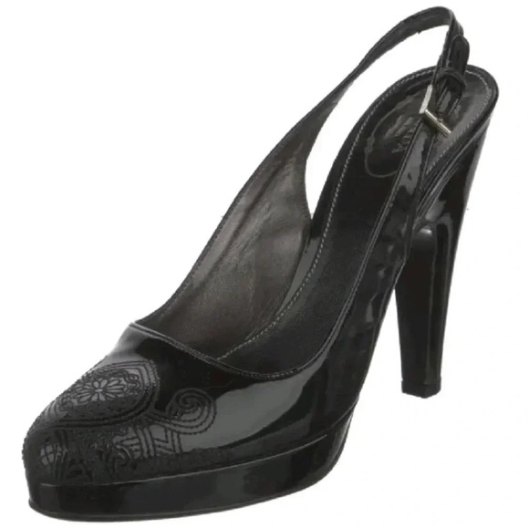 Prada Black Patent Slingback Embroidered Pumps - Picture 1 of 9